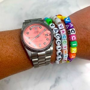 Beaded Stretch Bracelet Insp Vaccinated Customize